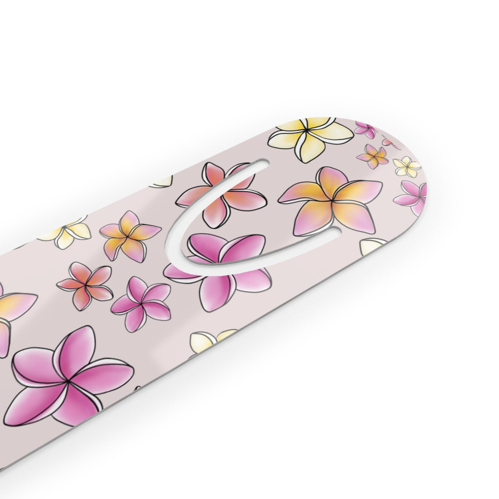 Floral Plumeria Metal Bookmark — Tropical Pink Flower Reading Marker