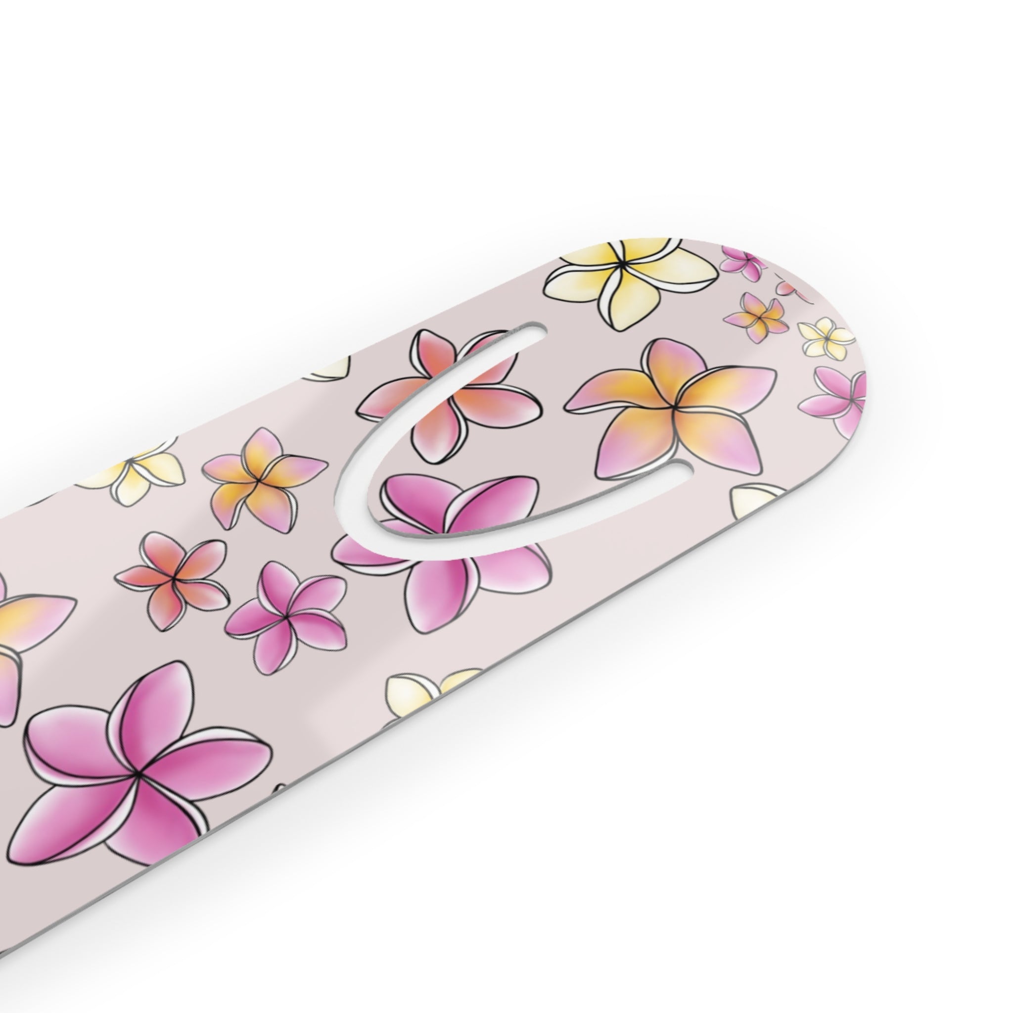Floral Plumeria Metal Bookmark — Tropical Pink Flower Reading Marker