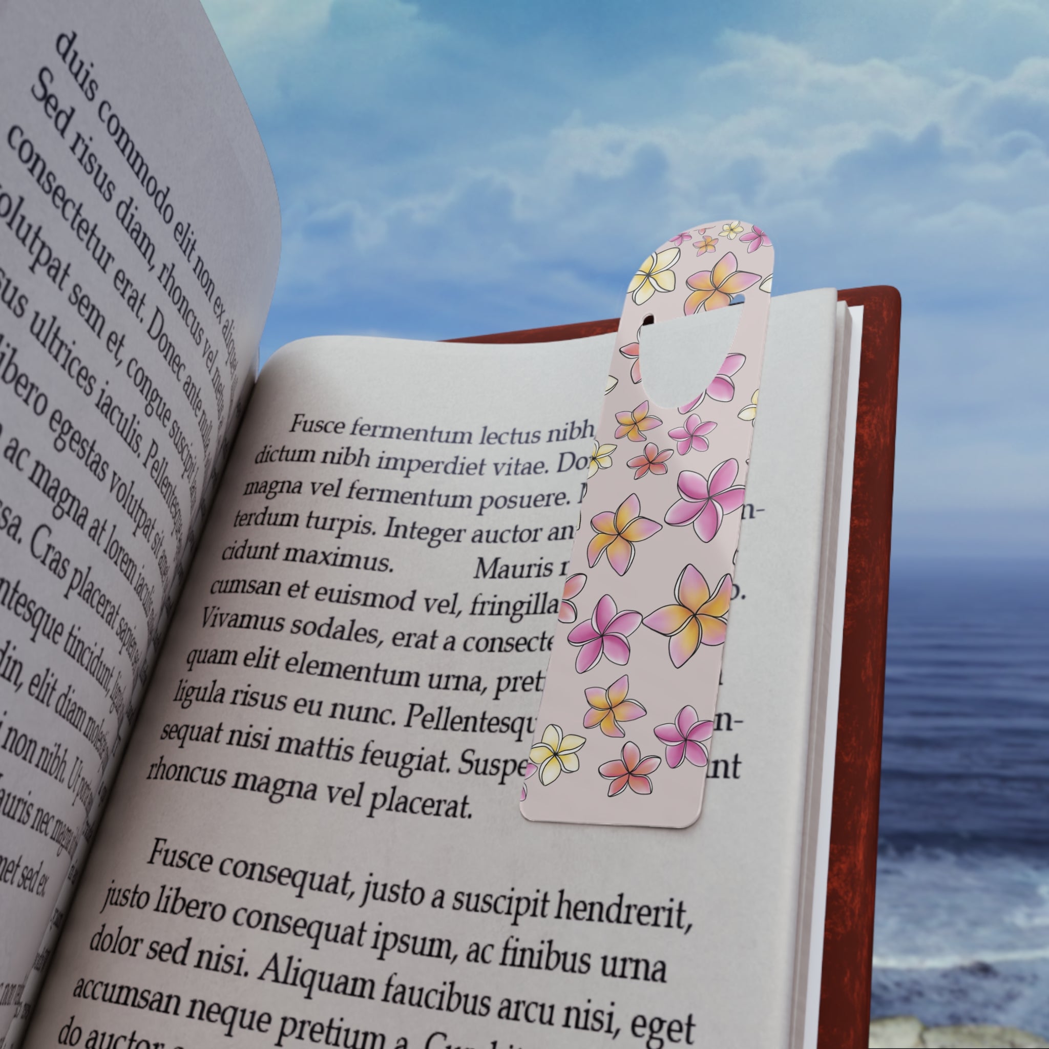 Floral Plumeria Metal Bookmark — Tropical Pink Flower Reading Marker
